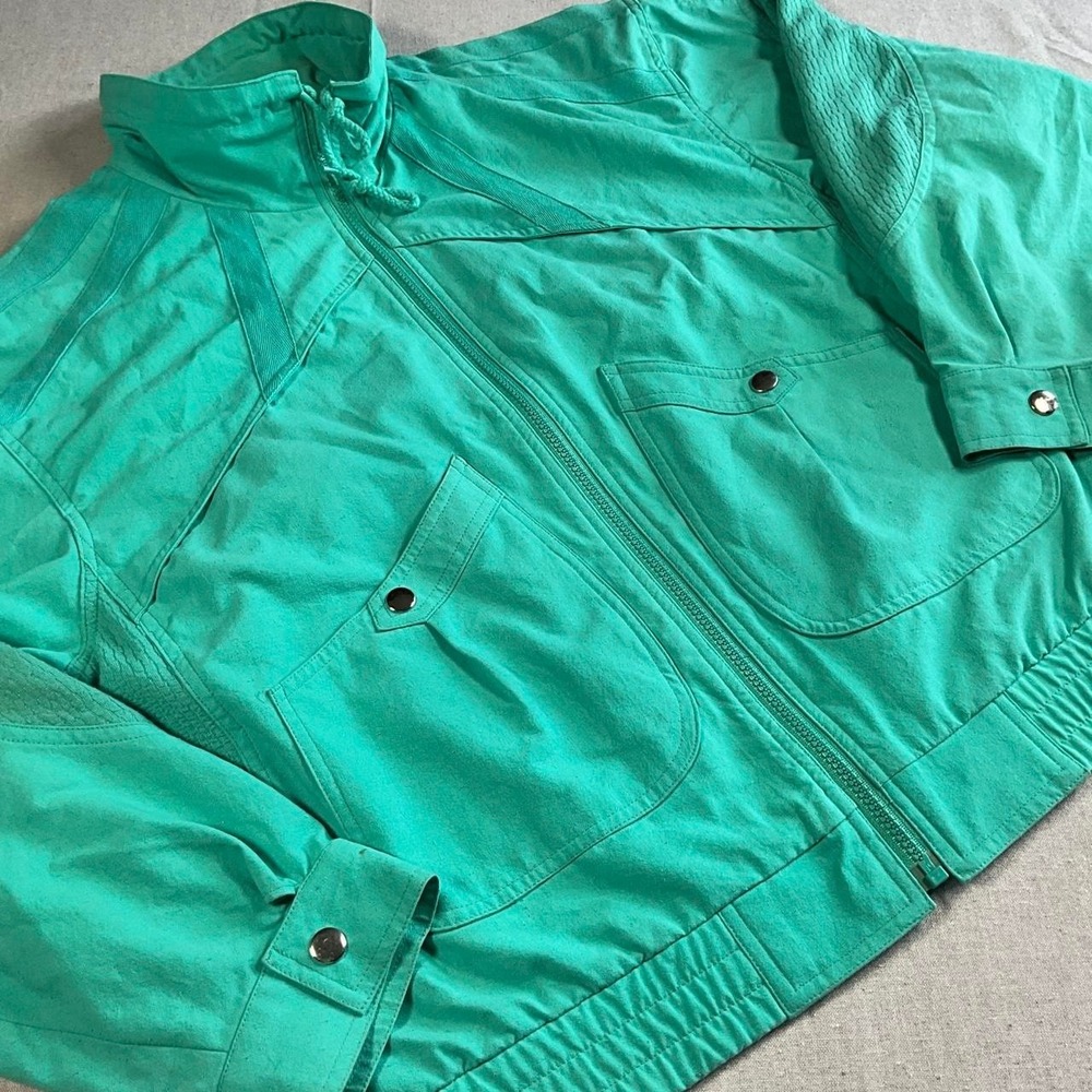 VTG Womens 80s Current Seen Apparel Teal Windbreaker Jacket (Large)